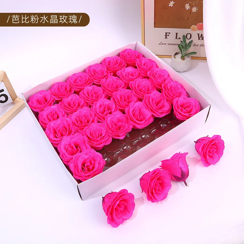 10/20/30/50pcs 7cm Valentine Rose head Glitter artificial flower roses for wife mother gift Wedding birthday DIY refined bouquet