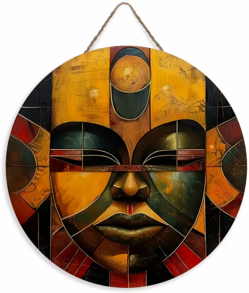 Unique African Mask Circular Wooden Sign with Artistic Design, Suitable for Home, Caf É, Bar, Office, Party Decoration, Gifts