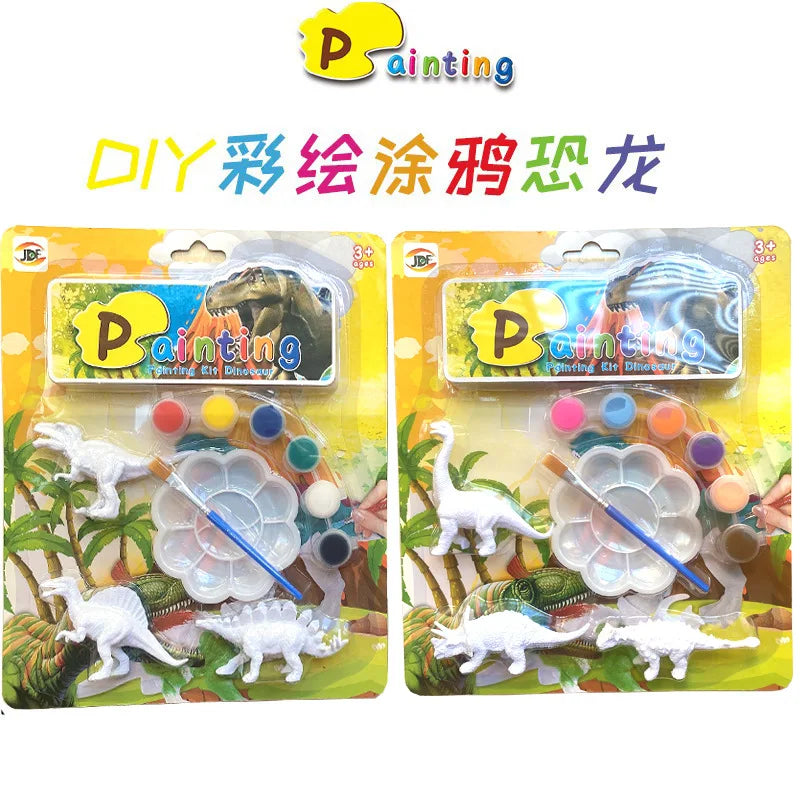 3Pcs Diy Painted Graffiti Dinosaur Children's Science and Educational Toy for Kids Drawing Toys Coloring 3D Jungle Animal Model