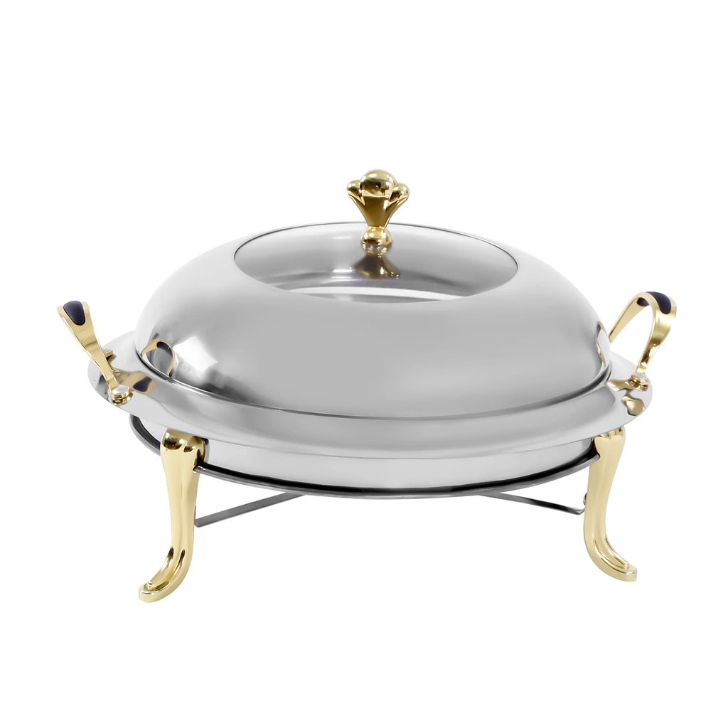 3L Stainless Steel Chafing Dish Round Durable Buffet Warmer Tray for Kitchen Party Dining Buffet-Without Water Pan