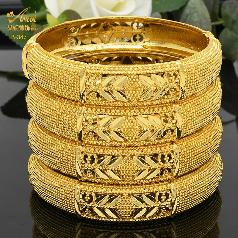 Luxury Dubai 24K Gold Color Bangles For Women Indian African Bracelets Charm Wedding Ethiopian Arabic Hand Jewelry Party Gifts