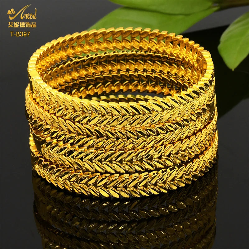 Luxury Dubai 24K Gold Color Bangles For Women Indian African Bracelets Charm Wedding Ethiopian Arabic Hand Jewelry Party Gifts