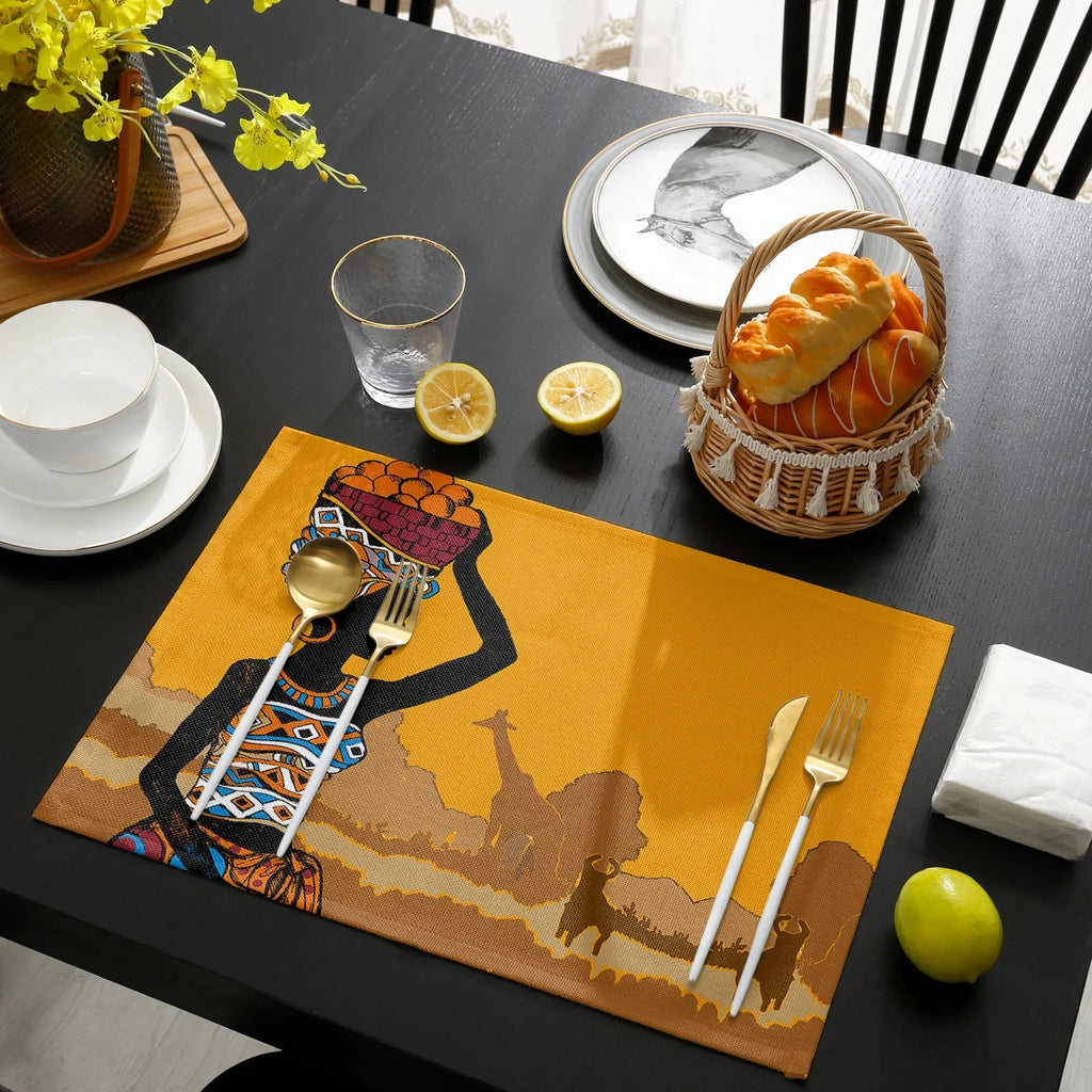 African Black Woman Giraffe Placemat Wedding Party Dining Decor Linen Table Mat Kitchen Accessories Table Napkin