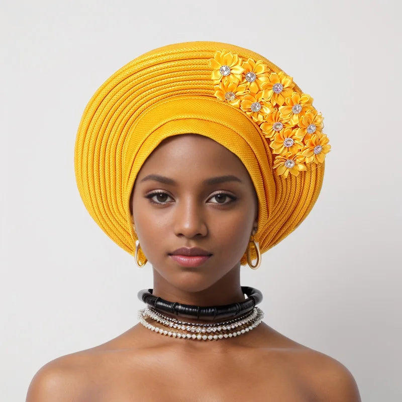 New Fashion African Women Folding Headwraps Cap Indian Hat Luxury Ethnic Style Headband Nigerian Wedding Party Headwear Bonnet