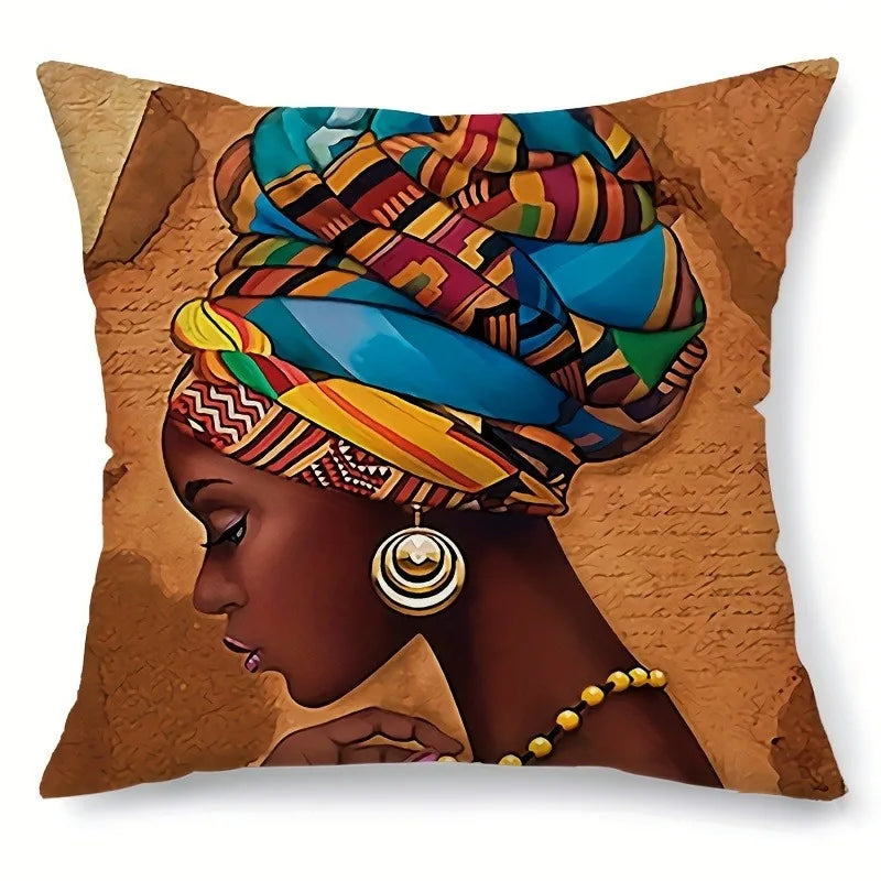 Confident African Women Pattern Home Decor Pillow Cover Bedroom Living Room Sofa Decoration Polyester Cushion Cover with Zipper