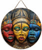 Unique African Mask Circular Wooden Sign with Artistic Design, Suitable for Home, Caf É, Bar, Office, Party Decoration, Gifts