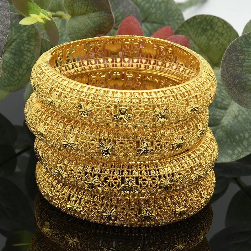 Luxury Dubai 24K Gold Color Bangles For Women Indian African Bracelets Charm Wedding Ethiopian Arabic Hand Jewelry Party Gifts