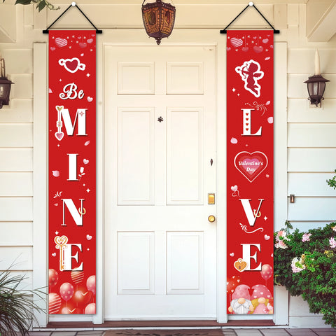 Pancarta del porche del día de Vanlentine, pancarta de puerta del feliz día de San Valentín de 2 piezas, pancartas del letrero del porche del día de San Valentín y pareja del día de San Valentín