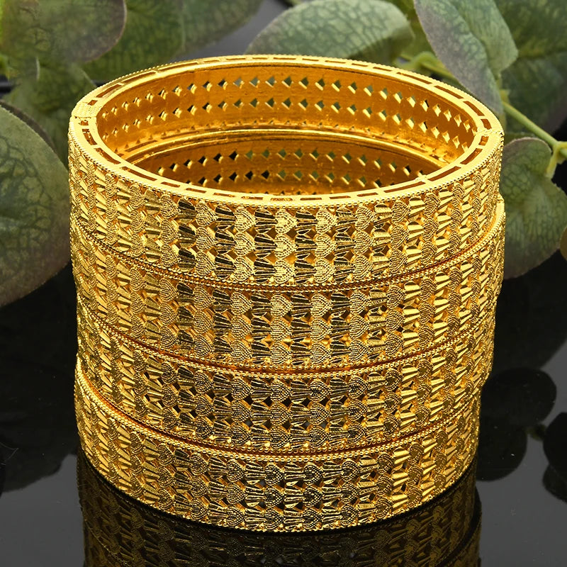 Luxury Dubai 24K Gold Color Bangles For Women Indian African Bracelets Charm Wedding Ethiopian Arabic Hand Jewelry Party Gifts