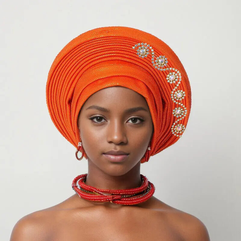 New Fashion African Women Folding Headwraps Cap Indian Hat Luxury Ethnic Style Headband Nigerian Wedding Party Headwear Bonnet