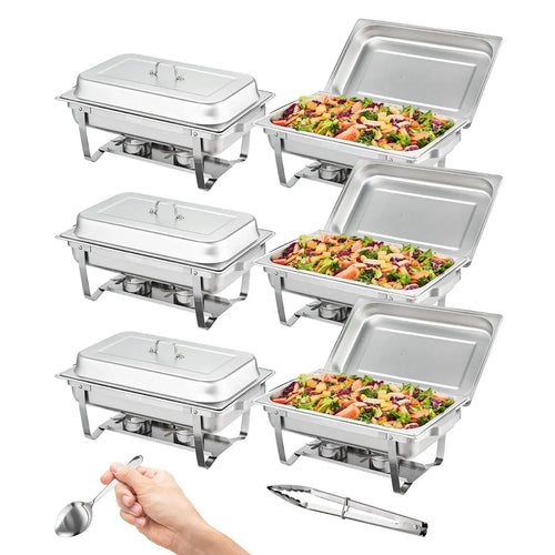 VEVOR Chafing Dish Buffet Set, 8 Qt 6 Pack, Stainless Chafer with 6 Full Size Pans, Rectangle Catering Warmer Server with Lid