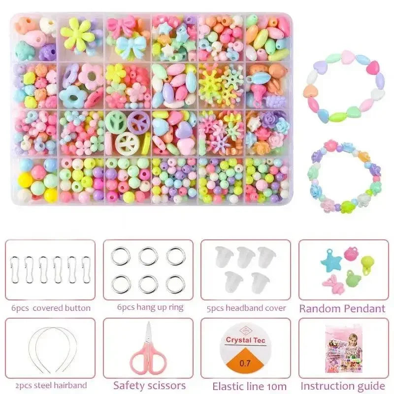 Colorful Plastic Beads Set Bracelets Making Kit Threading Gift for Kid Girl Birthday DIY Necklaces Hairband Jewelry Arts Craft