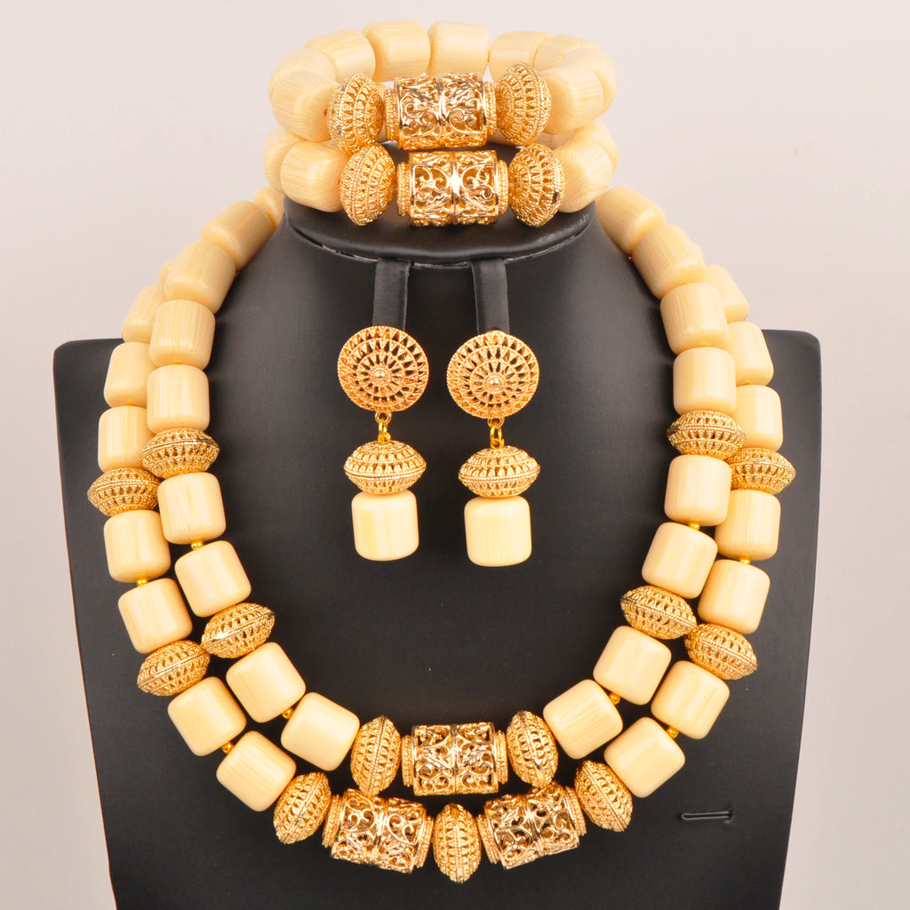 African Wedding Couple Set Orange Artificial Coral Beads Jewelry Set