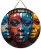 Unique African Mask Circular Wooden Sign with Artistic Design, Suitable for Home, Caf É, Bar, Office, Party Decoration, Gifts