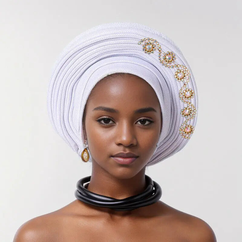 New Fashion African Women Folding Headwraps Cap Indian Hat Luxury Ethnic Style Headband Nigerian Wedding Party Headwear Bonnet