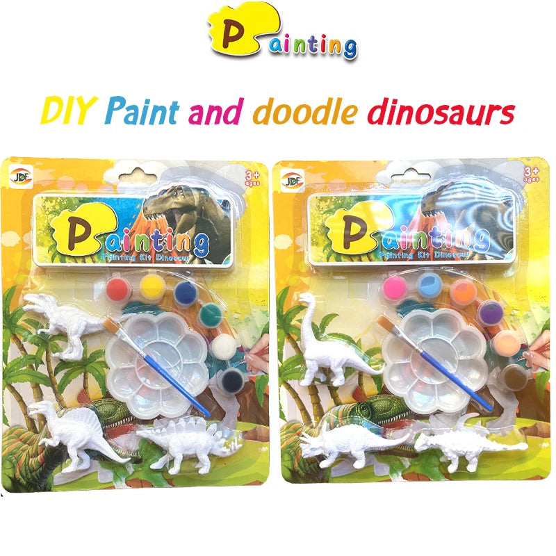 3Pcs Diy Painted Graffiti Dinosaur Children's Science and Educational Toy for Kids Drawing Toys Coloring 3D Jungle Animal Model