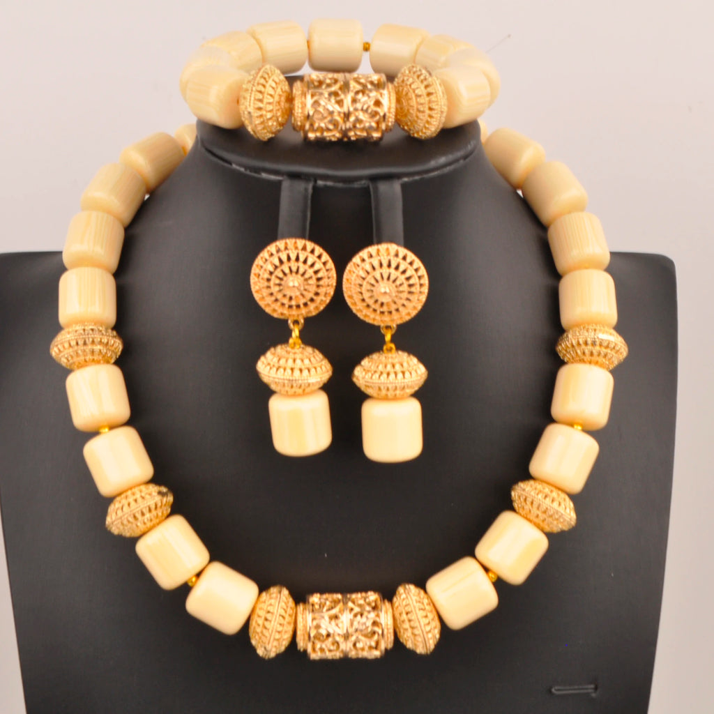 African Wedding Couple Set Orange Artificial Coral Beads Jewelry Set