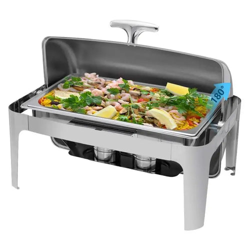 Stainless Steel Chafer Roll Top Visible Chafing Dishes Commercial Chafing Dishes with Glass Window for Cafe Restaurant Dining