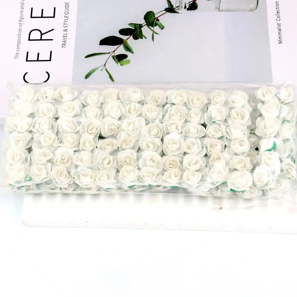 144PCS 1.5 cm Artificial Mini Paper Rose Bouquet For Scrapbooking For Wedding Party Decoration Cheap Artificial Rose Flowers