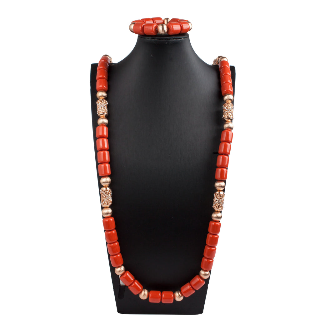 Pure African Bead Wedding Jewelry Set para Mulheres, Imitação Coral Colar, Nigéria Noiva Acessórios, Anniversary Party, Frete Grátis