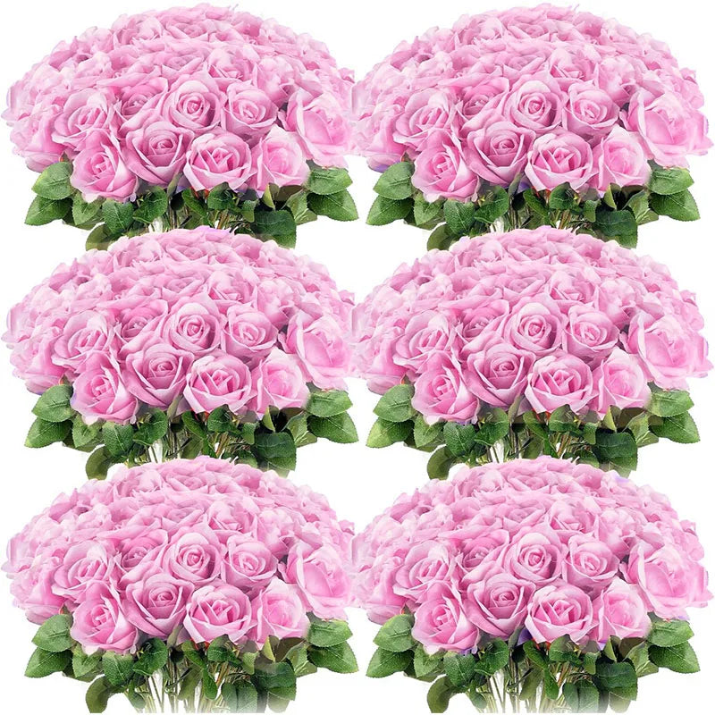 50 Pcs Artificial Rose Flower Silk Roses Bouquet Real Looking Fake Roses for Home Wedding Centerpieces Party Decorations