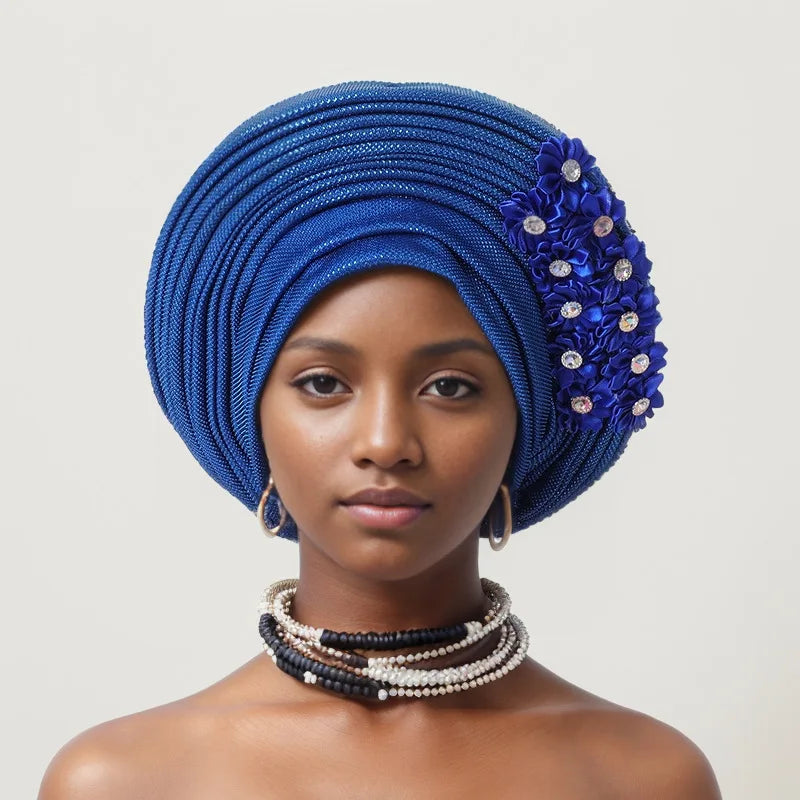 New Fashion African Women Folding Headwraps Cap Indian Hat Luxury Ethnic Style Headband Nigerian Wedding Party Headwear Bonnet