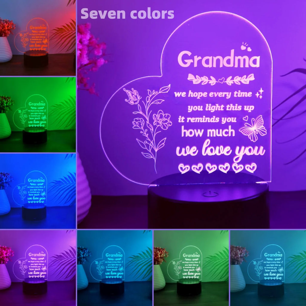 Luz Nocturna 3D para el día de la madre, 1 piezas, luz decorativa de ambiente festivo USB, luz de mesa de regalo para abuela