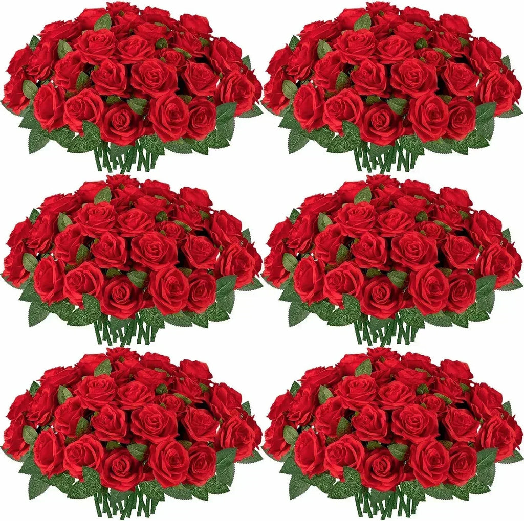 50 Pcs Artificial Rose Flower Silk Roses Bouquet Real Looking Fake Roses for Home Wedding Centerpieces Party Decorations