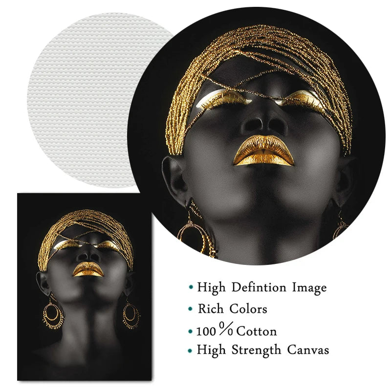 African Woman Wall Art Painting Posters And Print Big Black Woman Holding Gold Jewelry Canvas Picture For Living Room Home Decor