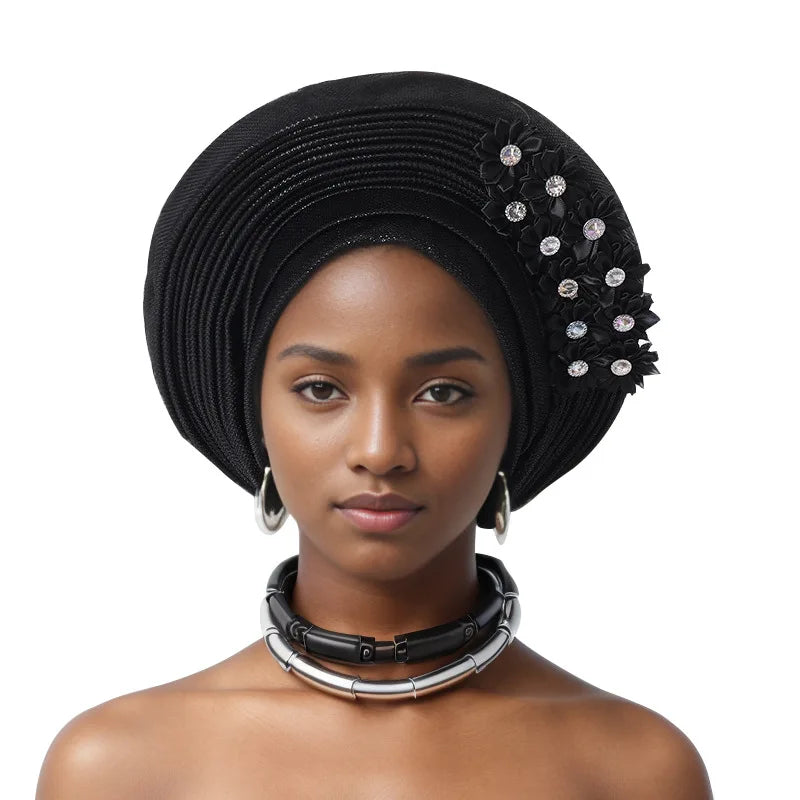 New Fashion African Women Folding Headwraps Cap Indian Hat Luxury Ethnic Style Headband Nigerian Wedding Party Headwear Bonnet