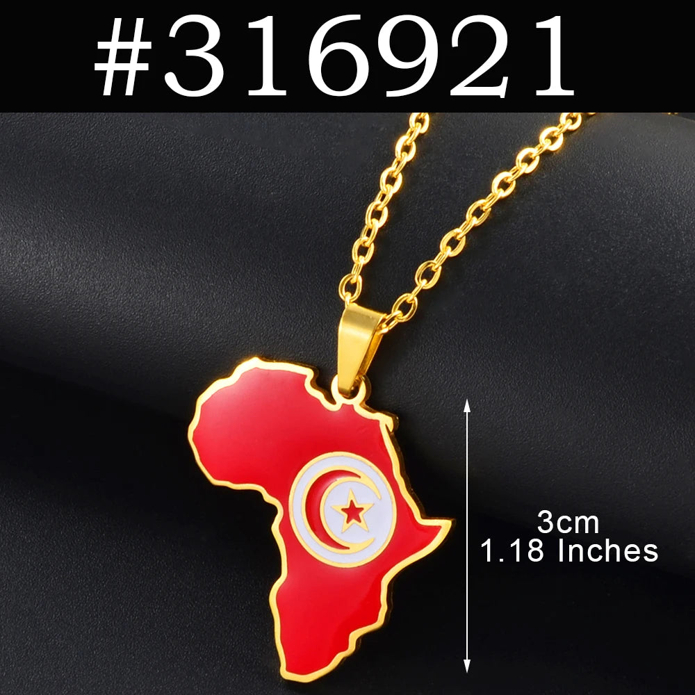 Anniyo 3CM Hip-hop Africa Map Pendant Necklaces Stainless Steel Algeria Morocco Egypt Tunisia Libay Jewelry #316621