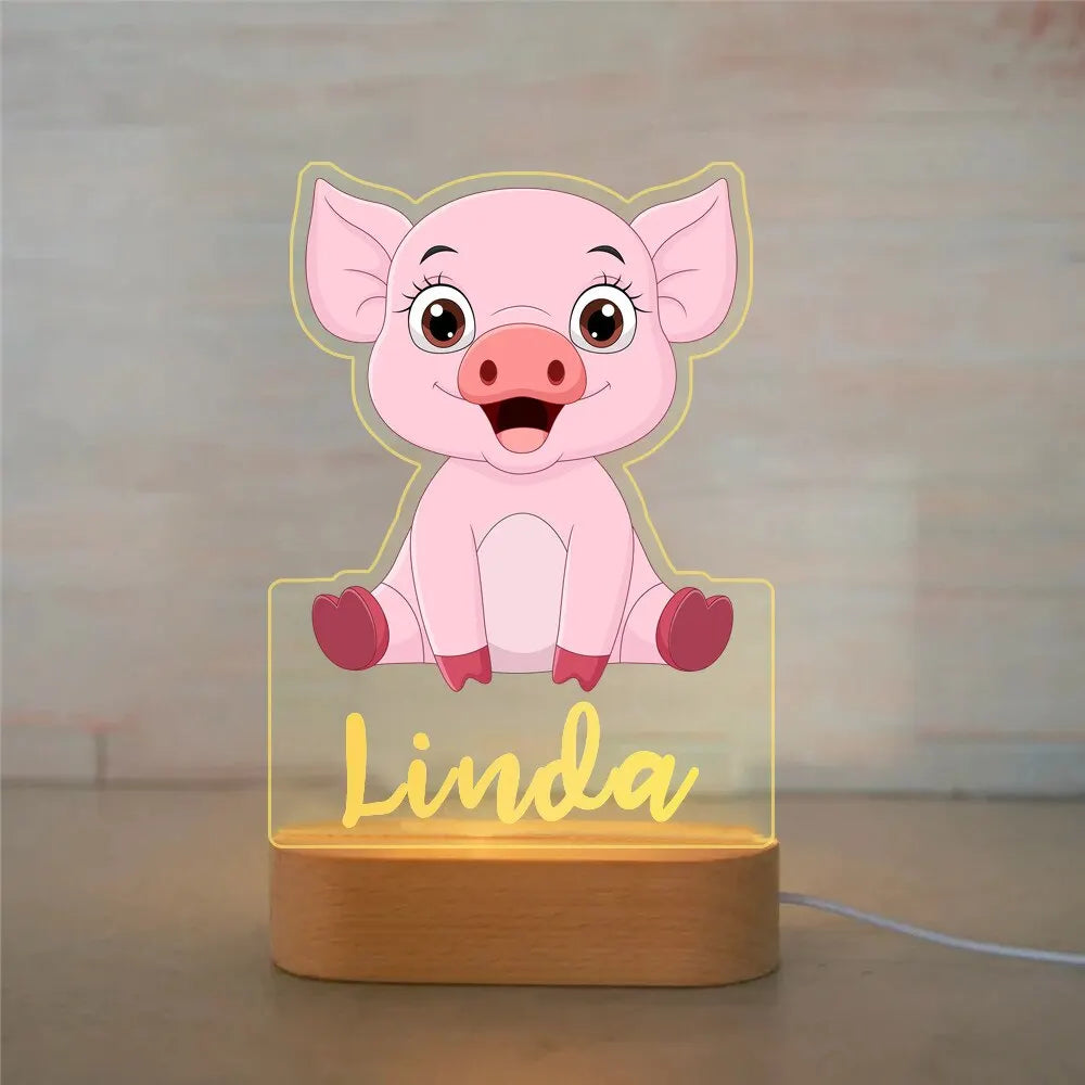 Personalized Children Animal Night Light Custom Name Acrylic Lamp Baby Kids Bedroom Decoration Neonate Birthday Christmas Gift