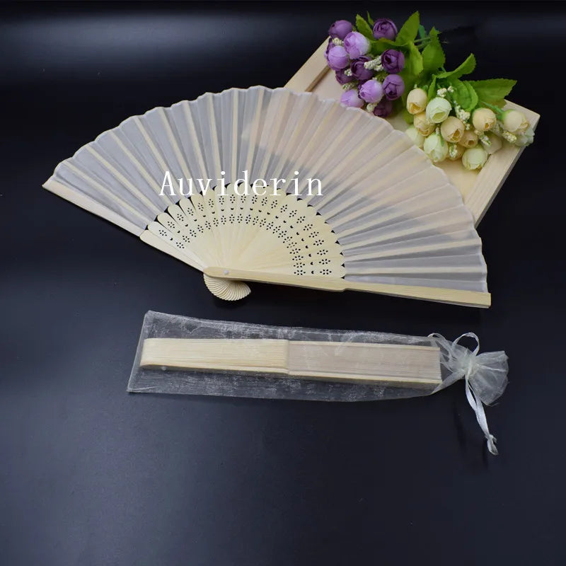 20/80pcs Personalized Wedding Favors for Guest Folded Hand Fans with Organza Gift Bag