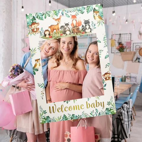 1Pcs Woodland Animals Welcome Baby Photo Booth Frame Props Happy Birthday Party Gender Reveal Baby Shower Party Decor Supplies