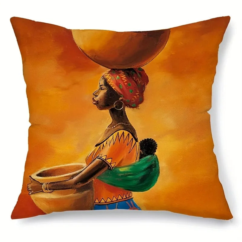 Confident African Women Pattern Home Decor Pillow Cover Bedroom Living Room Sofa Decoration Polyester Cushion Cover with Zipper