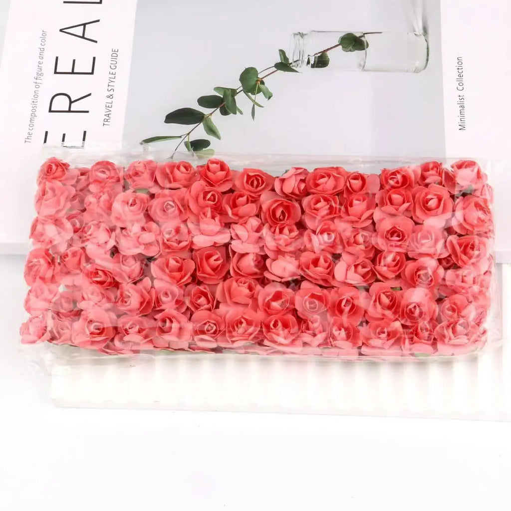 144PCS 1.5 cm Artificial Mini Paper Rose Bouquet For Scrapbooking For Wedding Party Decoration Cheap Artificial Rose Flowers