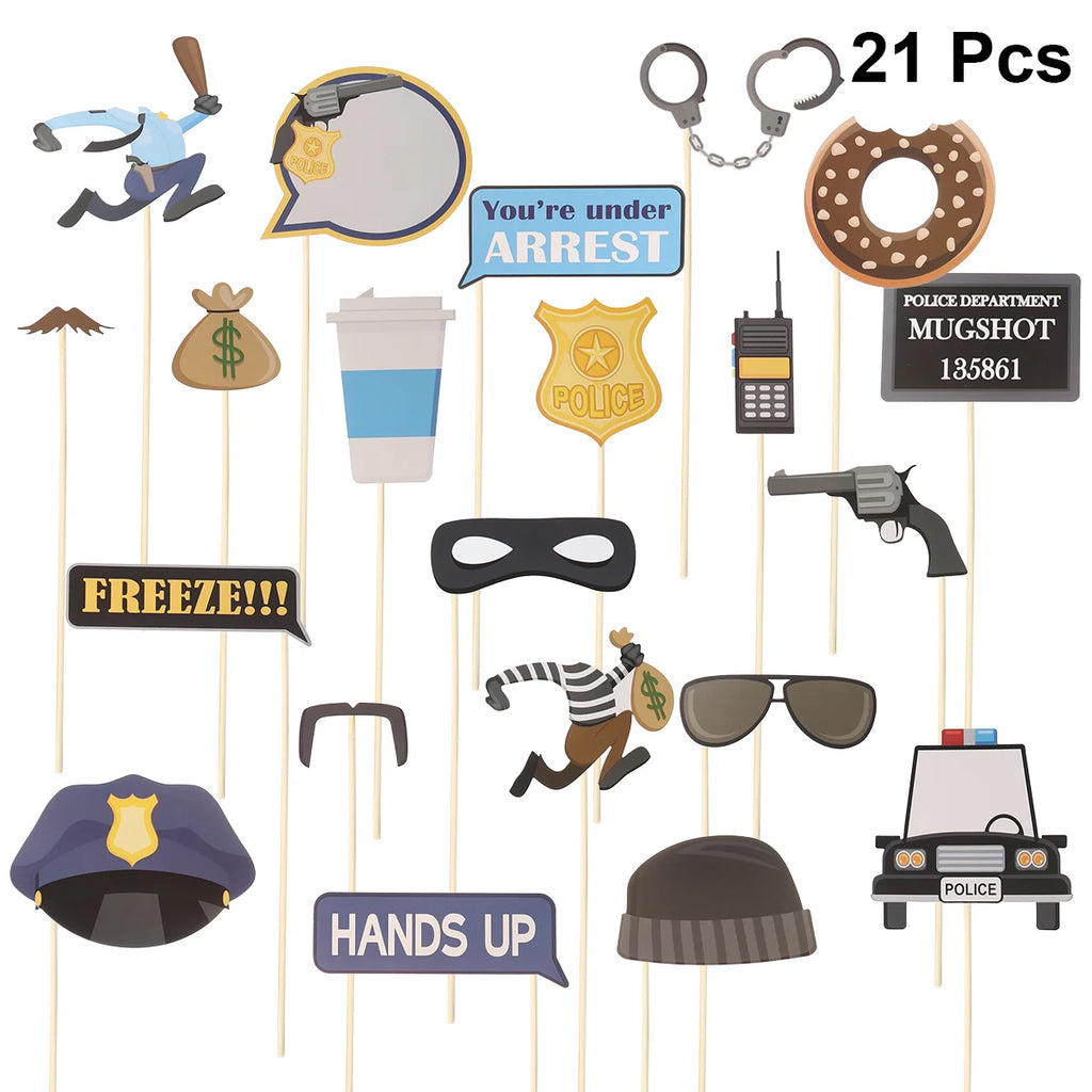 21 Pcs Funny Party Tool Decoration Props Photo Favors Pretend Gift Role Play Booth Police Thief Wooden