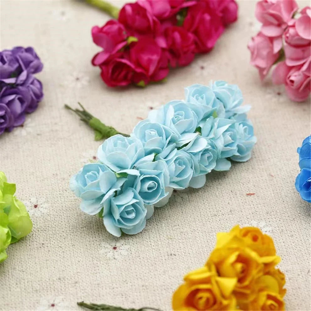 144PCS 1.5 cm Artificial Mini Paper Rose Bouquet For Scrapbooking For Wedding Party Decoration Cheap Artificial Rose Flowers