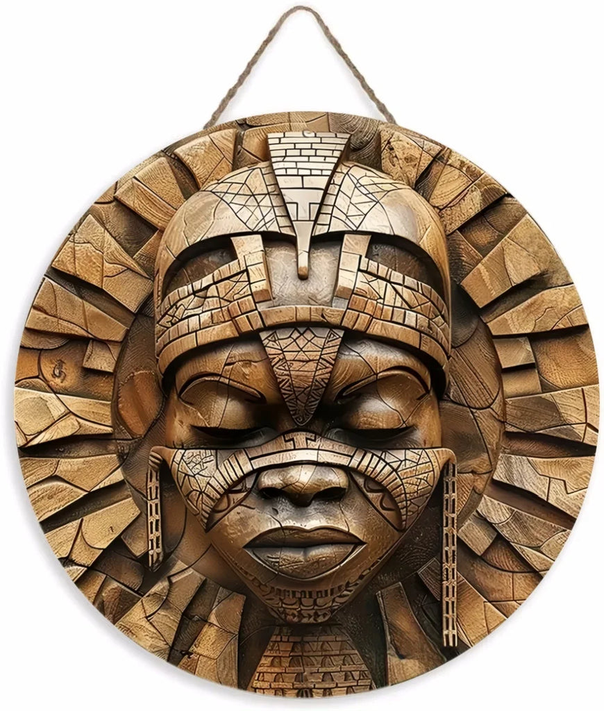 Unique African Mask Circular Wooden Sign with Artistic Design, Suitable for Home, Caf É, Bar, Office, Party Decoration, Gifts