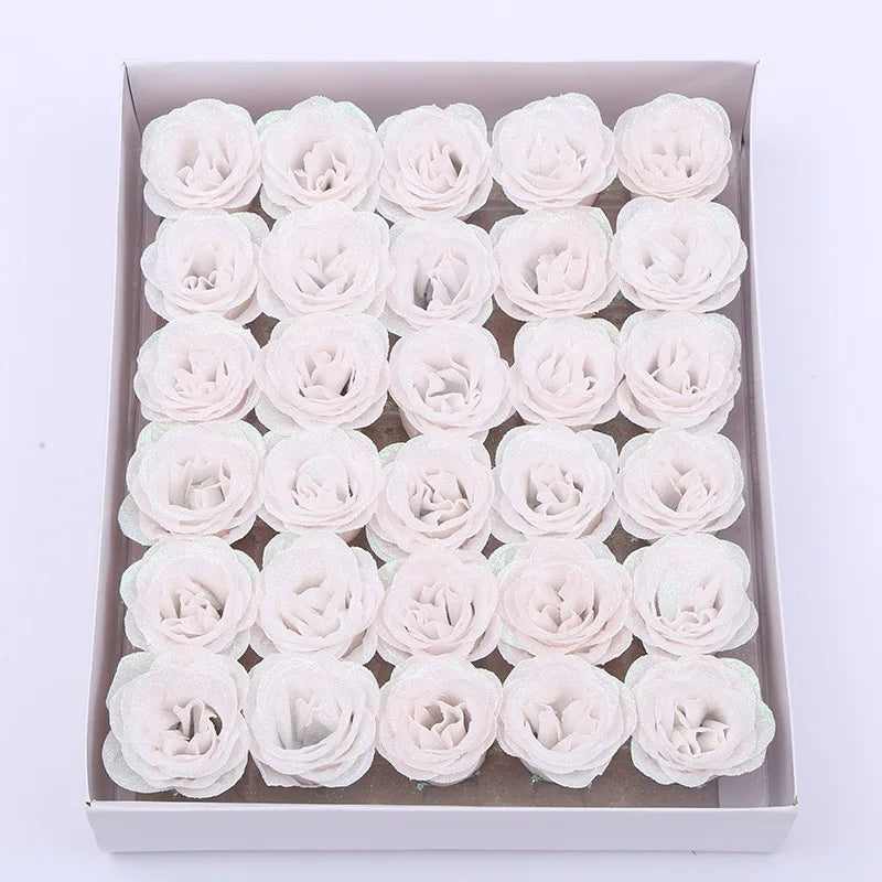 10/20/30/50pcs 7cm Valentine Rose head Glitter artificial flower roses for wife mother gift Wedding birthday DIY refined bouquet