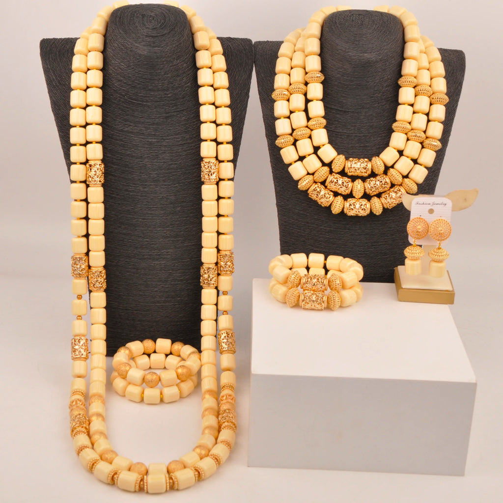 African Wedding Couple Set Orange Artificial Coral Beads Jewelry Set