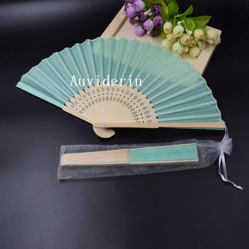 20/80pcs Personalized Wedding Favors for Guest Folded Hand Fans with Organza Gift Bag