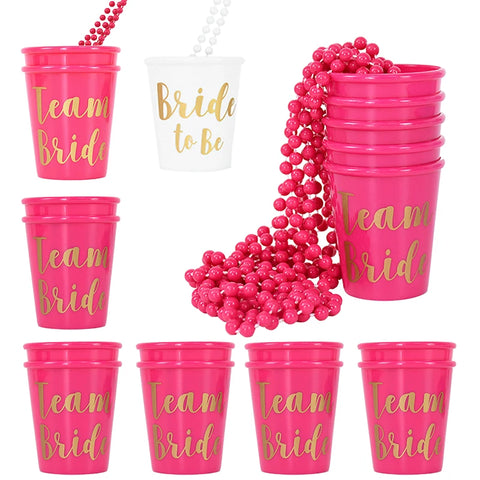 Team Bride To Be Cup Bachelorette Hen Party Plastic Shot Glasses Necklace For Wedding Bridal Shower Party Decor Bridesmaids Gift