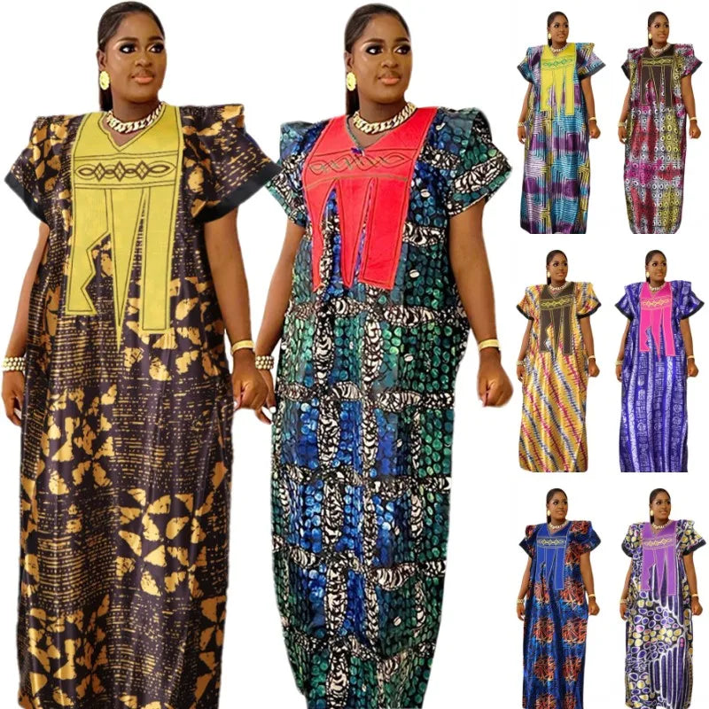 Ethnic Style Embroidery Robe Dashiki Nigerian Wedding Party Gowns Muslim Abaya Morocco African Traditional Print Dress for Women