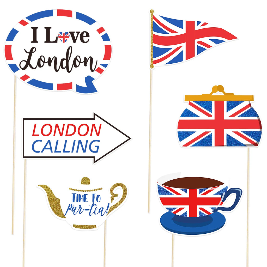 Amosfun 20PCS UK Flag Photo Booth Props for British National Day Party Decorations photo props UK flag photo props