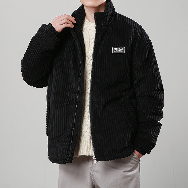 Winter Corduroy Cotton-padded Coat Warm Stand Collar Zipper Jacket Casual Outdoor Streetwear Men's Clothing