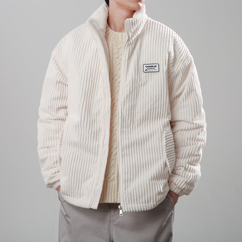 Winter Corduroy Cotton-padded Coat Warm Stand Collar Zipper Jacket Casual Outdoor Streetwear Men's Clothing